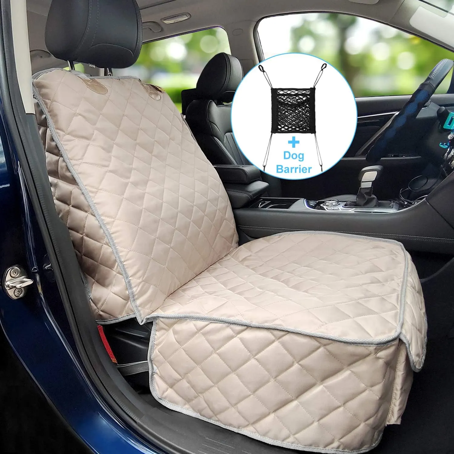 Deluxe Dog Seat Cover for Front Seat-More Durable Waterproof Front Seat Protector, High Heat Resistant and Nonslip Front Seat Cover for Dogs Kids, Universal Size (Beige)