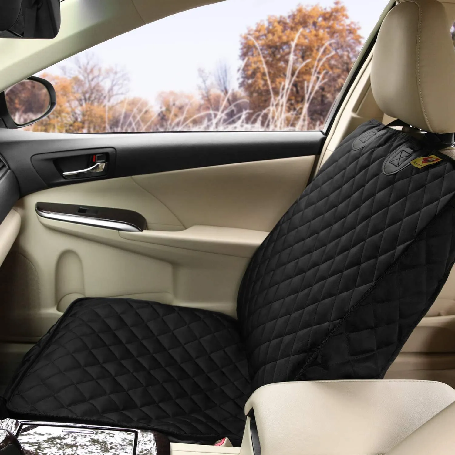 Deluxe Dog Seat Cover for Front Seat-More Durable Waterproof Front Seat Protector, High Heat Resistant and Nonslip Front Seat Cover for Dogs Kids, Universal Size (Black)