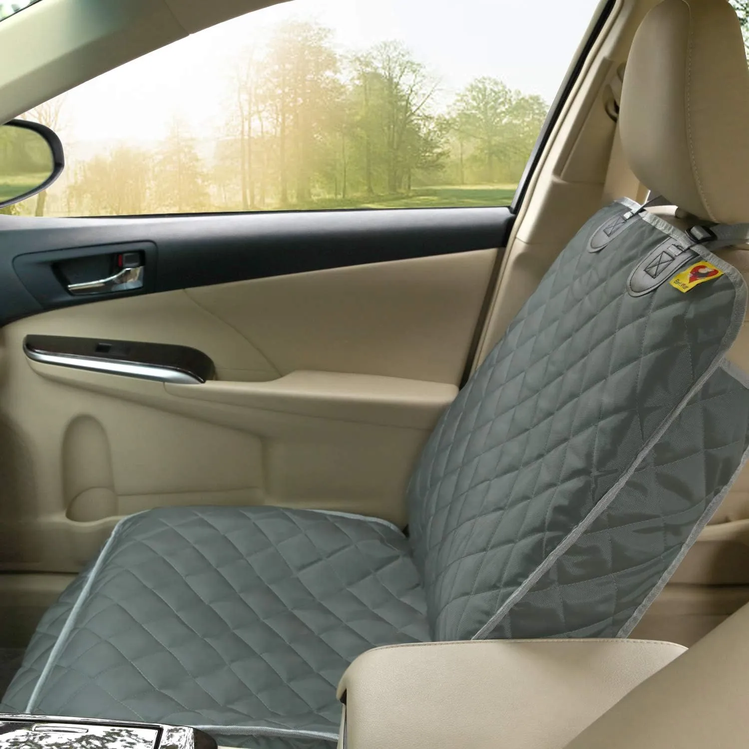 Deluxe Dog Seat Cover for Front Seat-More Durable Waterproof Front Seat Protector, High Heat Resistant and Nonslip Front Seat Cover for Dogs Kids, Universal Size (Grey)