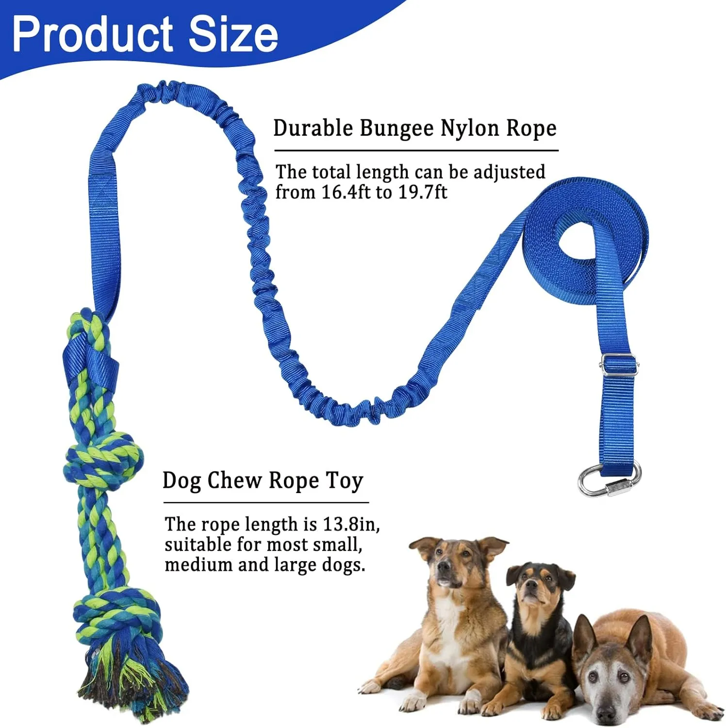 Dog Bungee Tug Toy Hanging from Tree,Outdoor Tether Tug of War Interactive Dog Rope with Chew Lure for Small Medium Large Dogs (Blue)