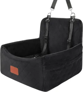 Dog Car Seat for Small Dogs Under 25 lbs, Washable Pet Travel Bed with Memory Foam, Detachable Cover, Storage Pockets & Safety Leash, Non-Slip Bottom(Black)