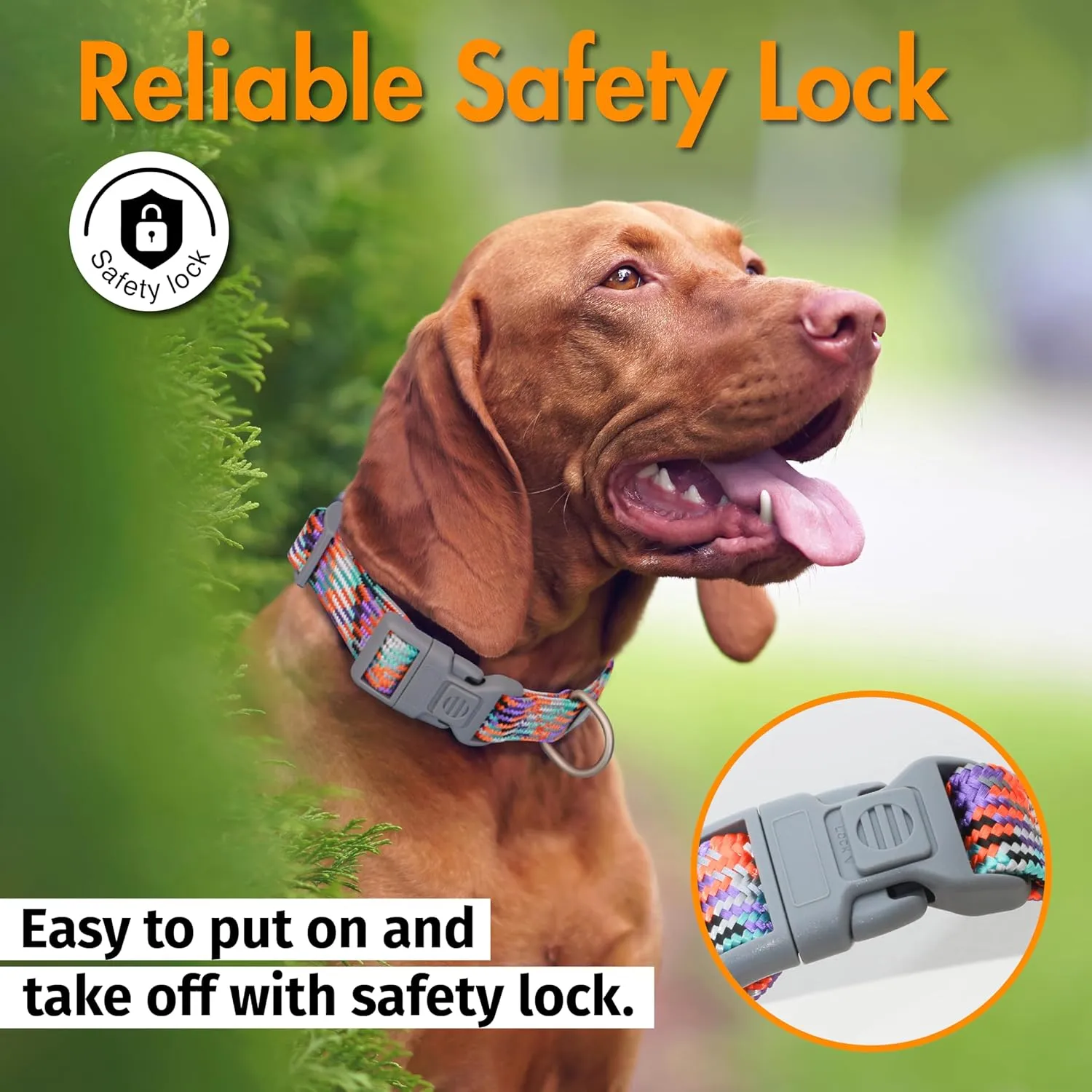 Dog Collar, Orange Reflective Nylon Collar with Safety Lock, Adjustable Neck 12-20, Soft and Durable for Medium Dogs