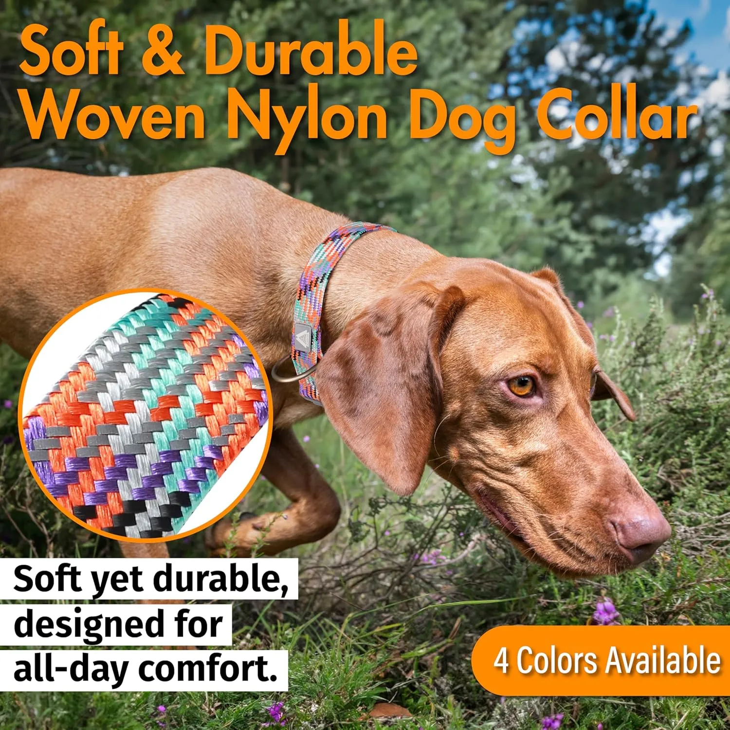 Dog Collar, Orange Reflective Nylon Collar with Safety Lock, Adjustable Neck 12-20, Soft and Durable for Medium Dogs