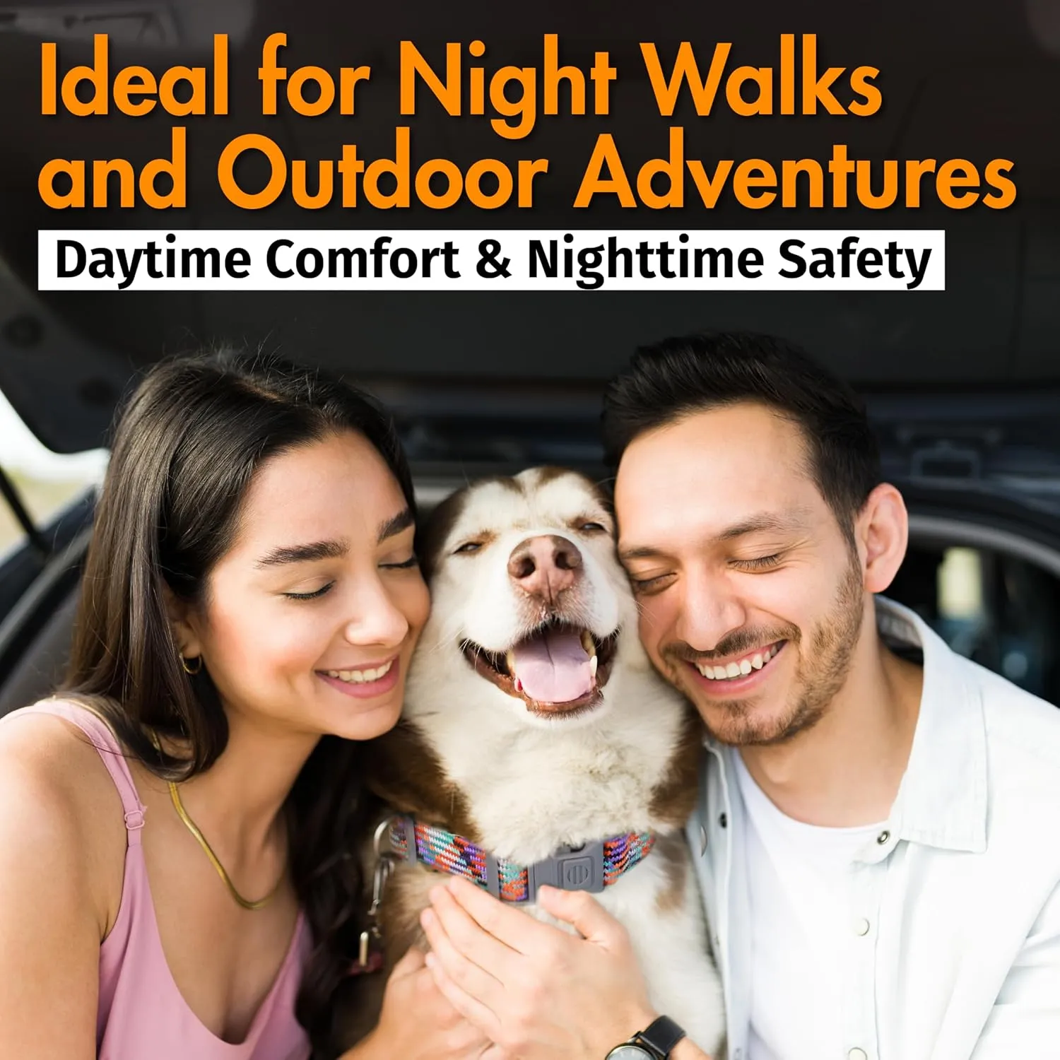 Dog Collar, Orange Reflective Nylon Collar with Safety Lock, Adjustable Neck 12-20, Soft and Durable for Medium Dogs