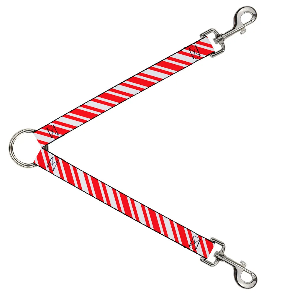 Dog Leash Splitter - Candy Cane3 Stripe White/3-Red