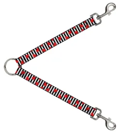 Dog Leash Splitter - Hearts Scattered/Stripe White/Black/Red
