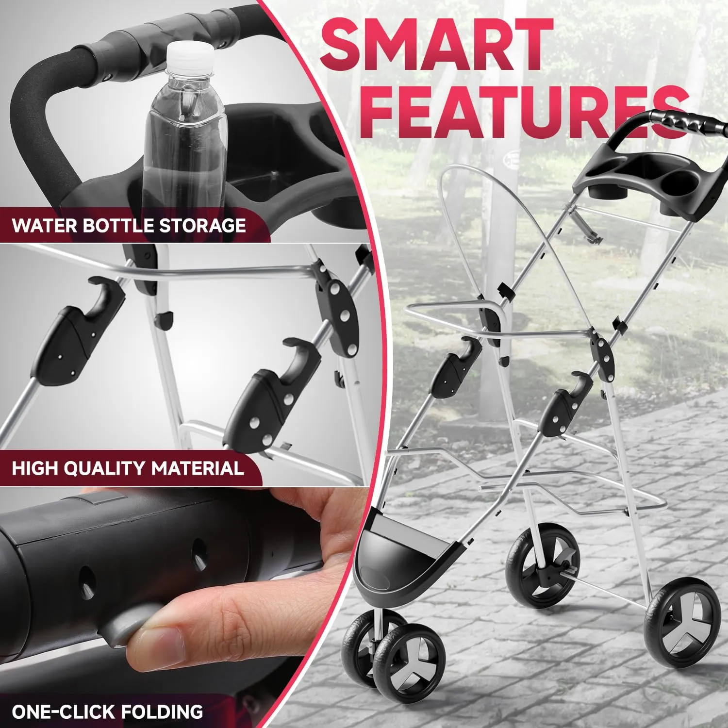 Dog Stroller for Small Pets - 3-Wheel Foldable Design with Storage Basket, Cup Holders & Breathable Mesh, CAAP-DGS-A78-PP