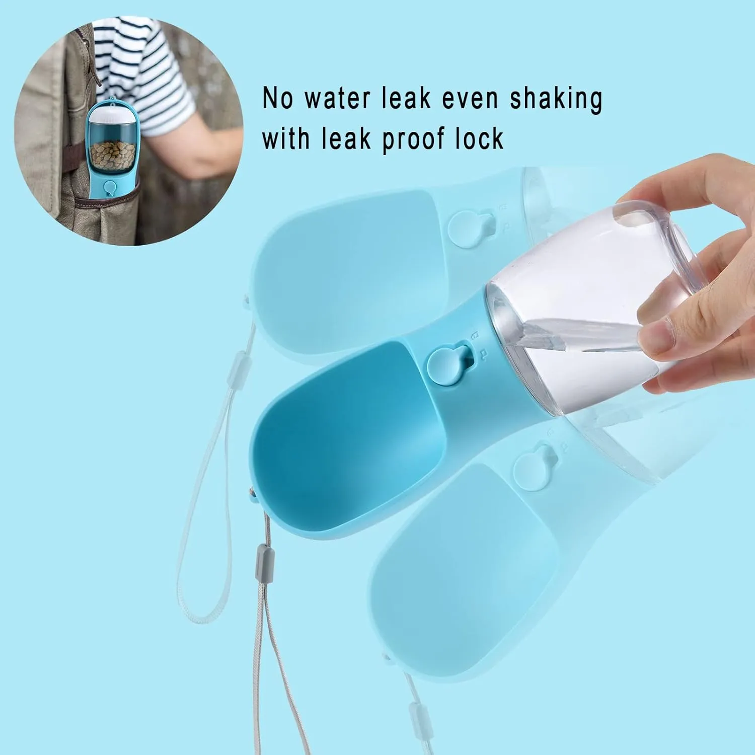 Dog Water Bottle with Food Container, Travel Puppy Water Bowl, Portable Pet Dispenser, Cat Walking and Hiking Dog Gift