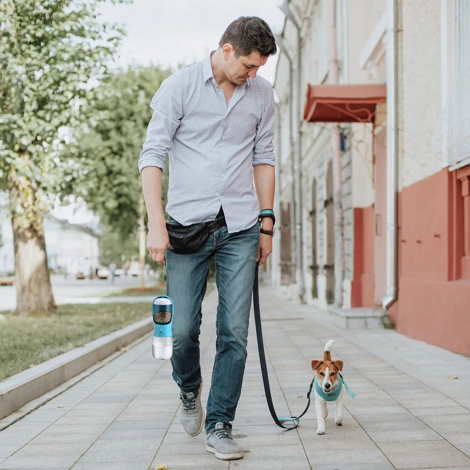 Dog Water Bottle with Food Container, Travel Puppy Water Bowl, Portable Pet Dispenser, Cat Walking and Hiking Dog Gift