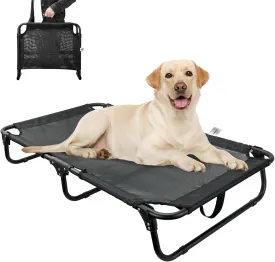 Elevated Raised Dog Bed for Large Sized Dogs Foldable Outdoor Cooling Dog Bed Cot with Breathable Mesh, Chew-Proof, No Assembly Need, Black