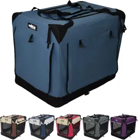 EliteField 4-Door Folding Soft Dog Crate with Curtains, Carrying Bag and Fleece Bed (2 Year Warranty), Indoor & Outdoor Pet Home (36" L x 24" W x 28" H, Blue Gray 4 Door Curtains)