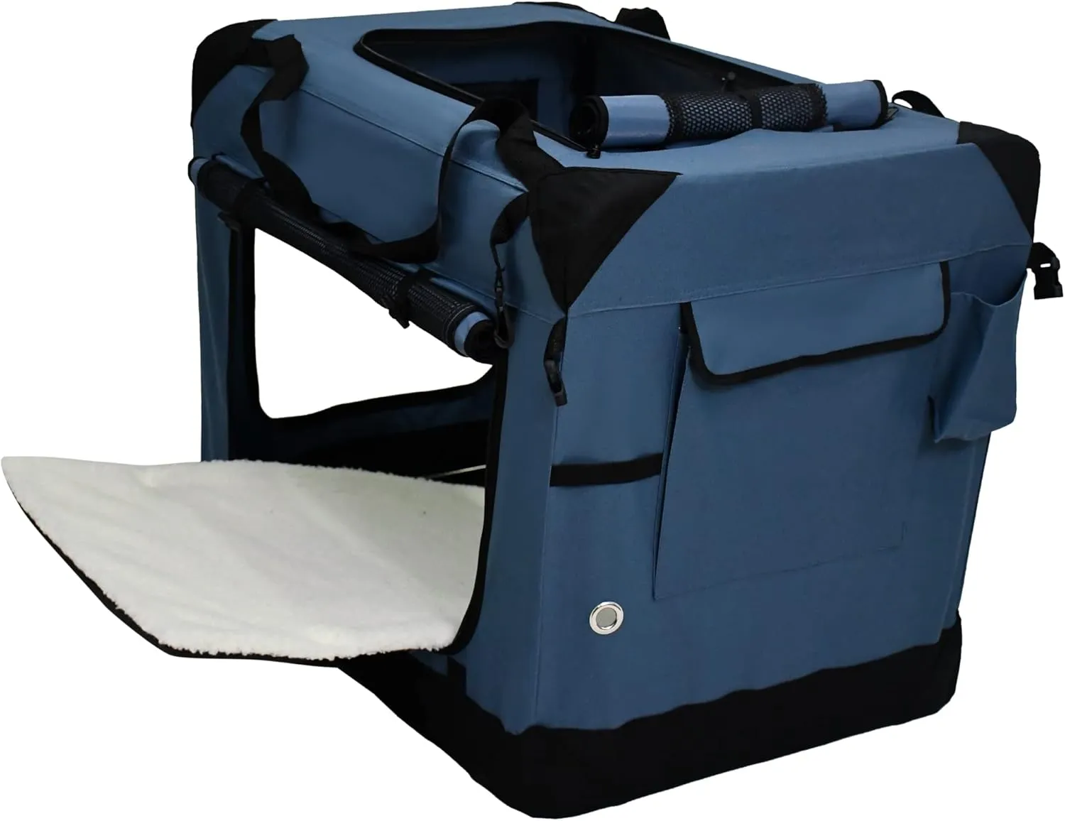 EliteField 4-Door Folding Soft Dog Crate with Curtains, Carrying Bag and Fleece Bed (2 Year Warranty), Indoor & Outdoor Pet Home (36" L x 24" W x 28" H, Blue Gray 4 Door Curtains)