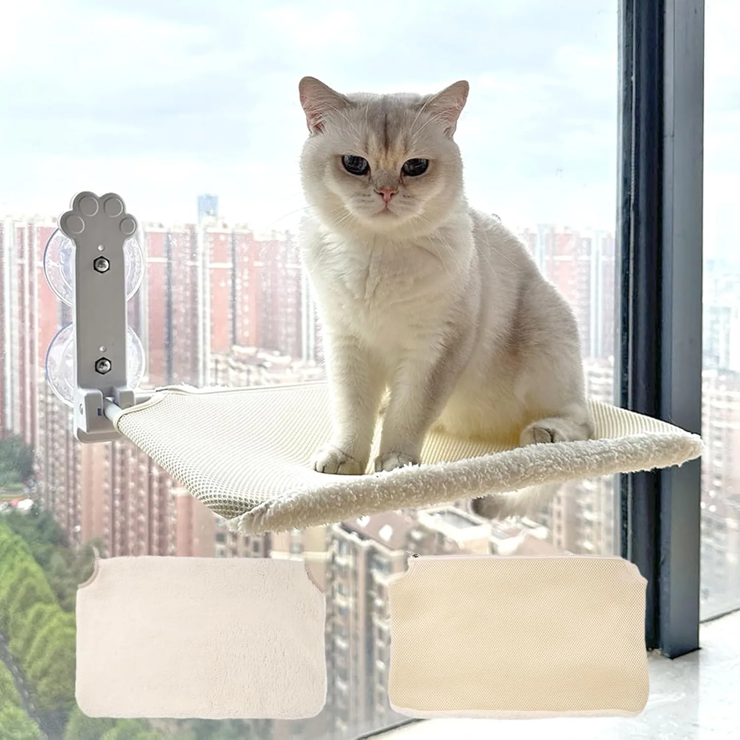 Foldable Cat Window Hammock - Durable Cat Window Shelf Featuring Cozy Bed Cover, Cordless Window Cat Perch with 4 Sturdy Suction Cups, Cat Window Seat for Indoor Cats
