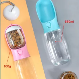 Food Grade material 2 in 1 Portable Pet Dog Water and Food Bottle for Walking Feeder for Dogs Drinking Bottle