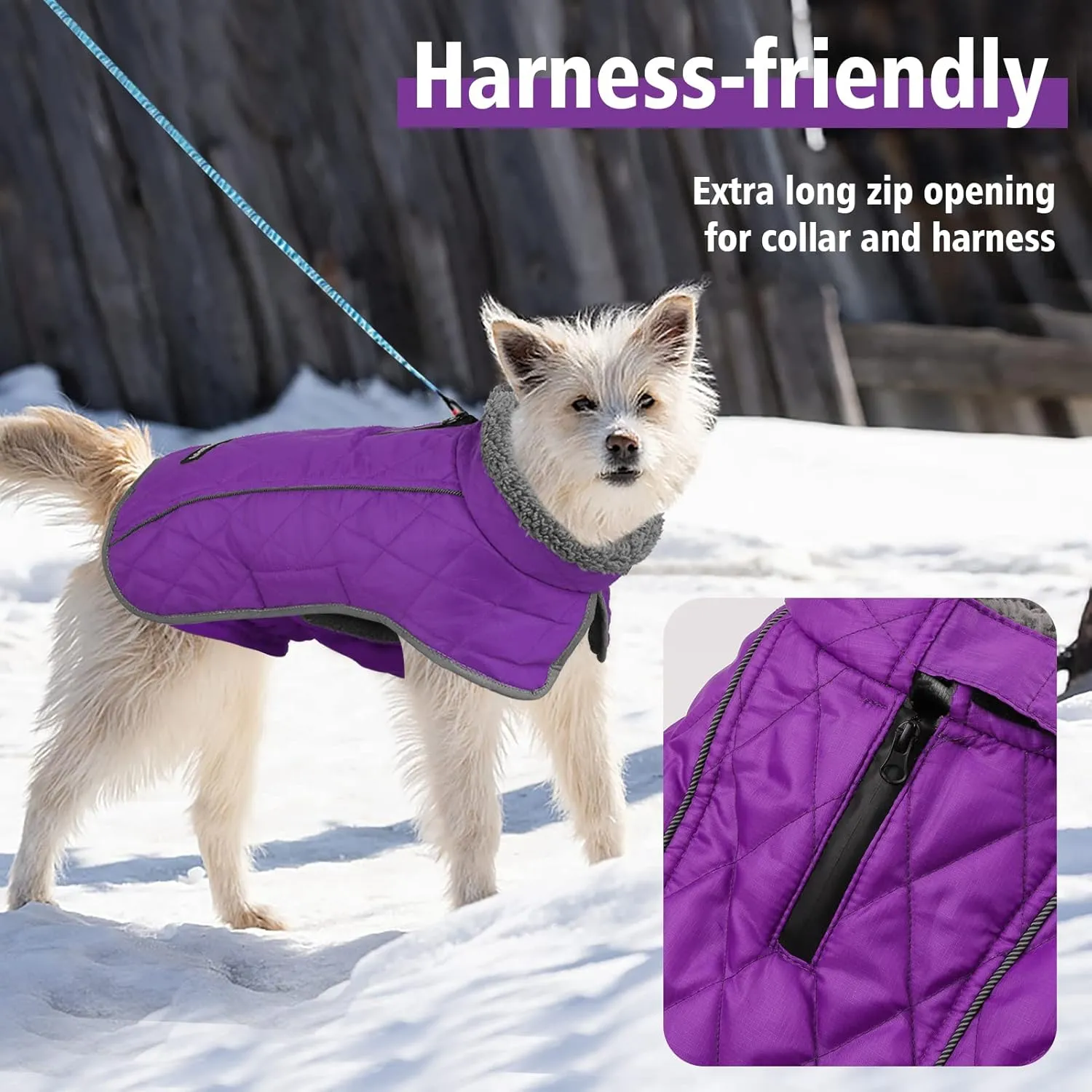Fragralley Winter Coat Jacket, Windproof & Waterproof, Adjustable Dog Jacket, Turtleneck Clothes, Fleece Doggie Vest for Cold Weather