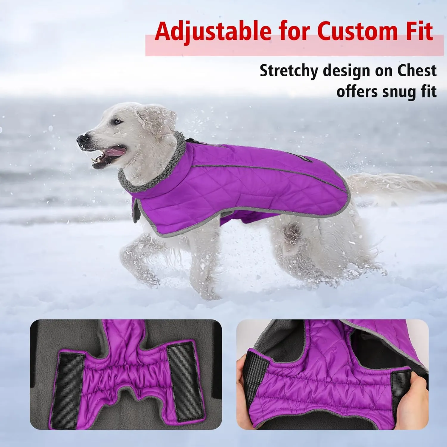 Fragralley Winter Coat Jacket, Windproof & Waterproof, Adjustable Dog Jacket, Turtleneck Clothes, Fleece Doggie Vest for Cold Weather