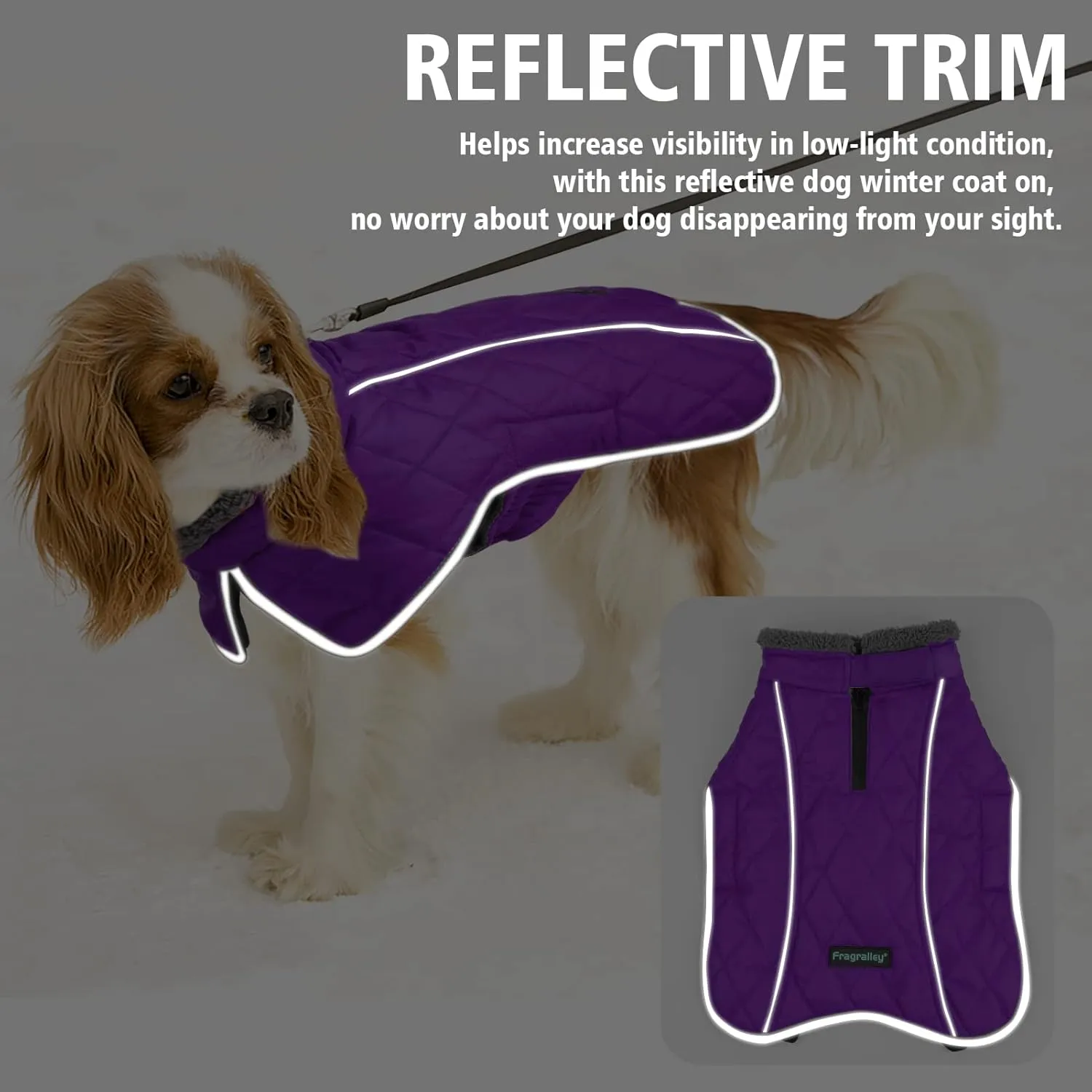 Fragralley Winter Coat Jacket, Windproof & Waterproof, Adjustable Dog Jacket, Turtleneck Clothes, Fleece Doggie Vest for Cold Weather