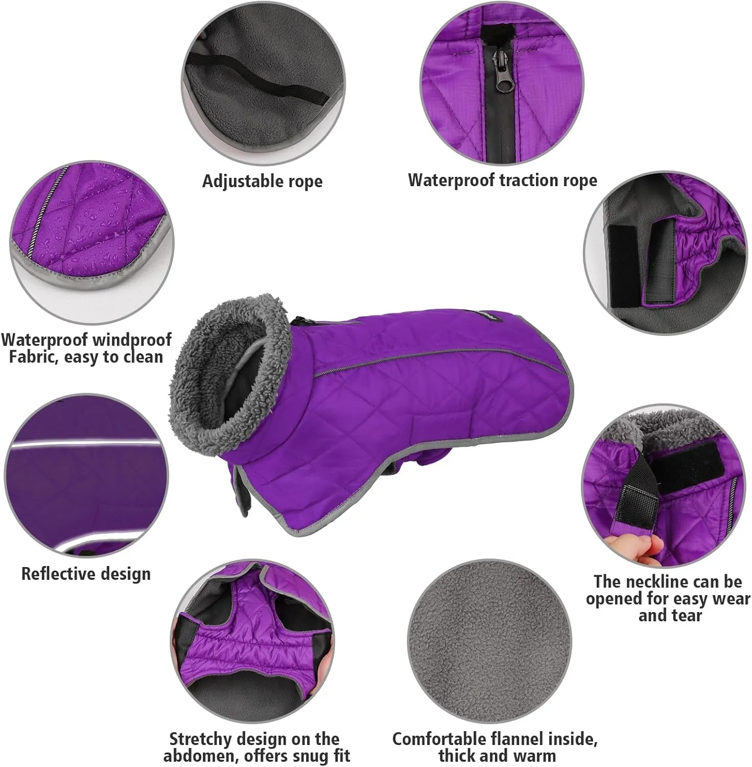 Fragralley Winter Coat Jacket, Windproof & Waterproof, Adjustable Dog Jacket, Turtleneck Clothes, Fleece Doggie Vest for Cold Weather
