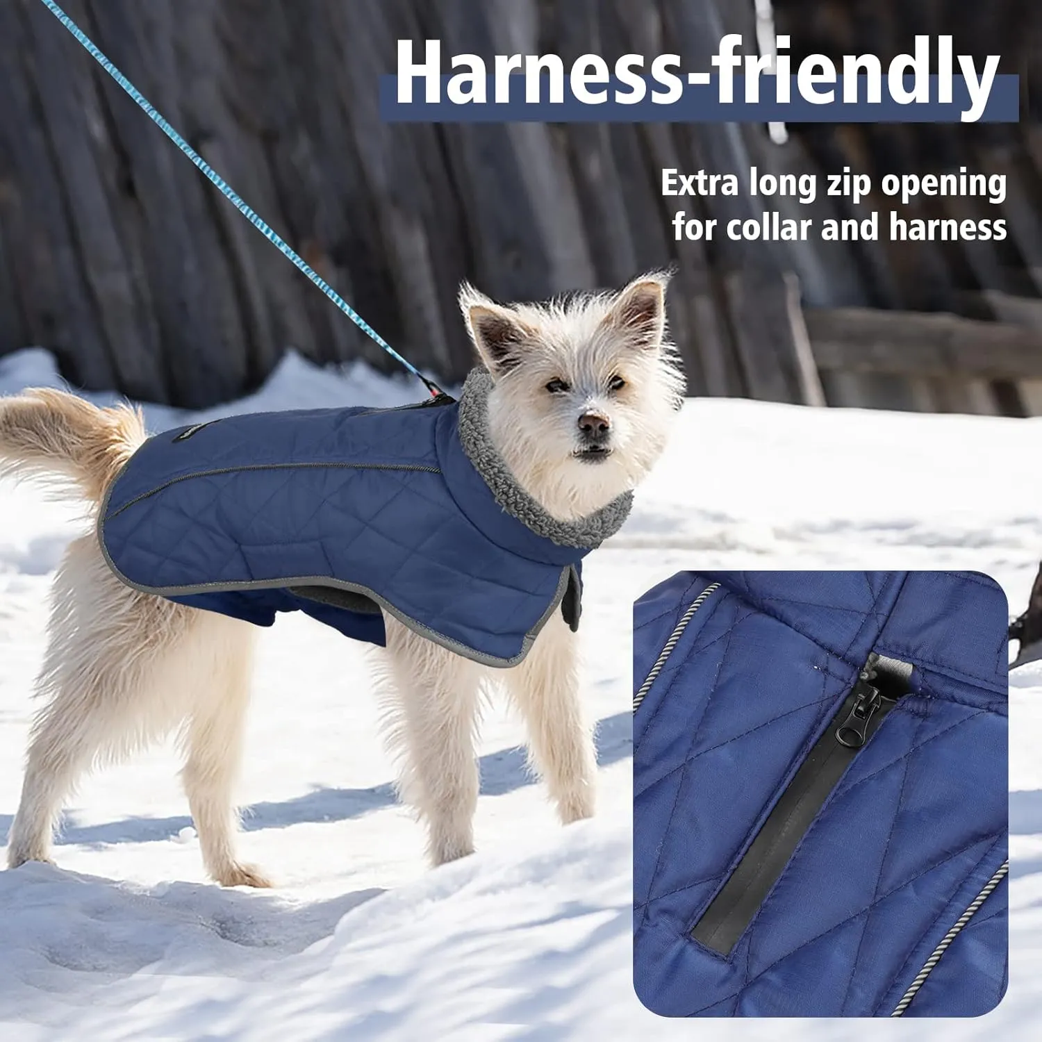 Fragralley Winter Coat - Windproof, Adjustable, Waterproof, Turtleneck Fleece Jacket for Dogs in Cold Weather (Blue, S)