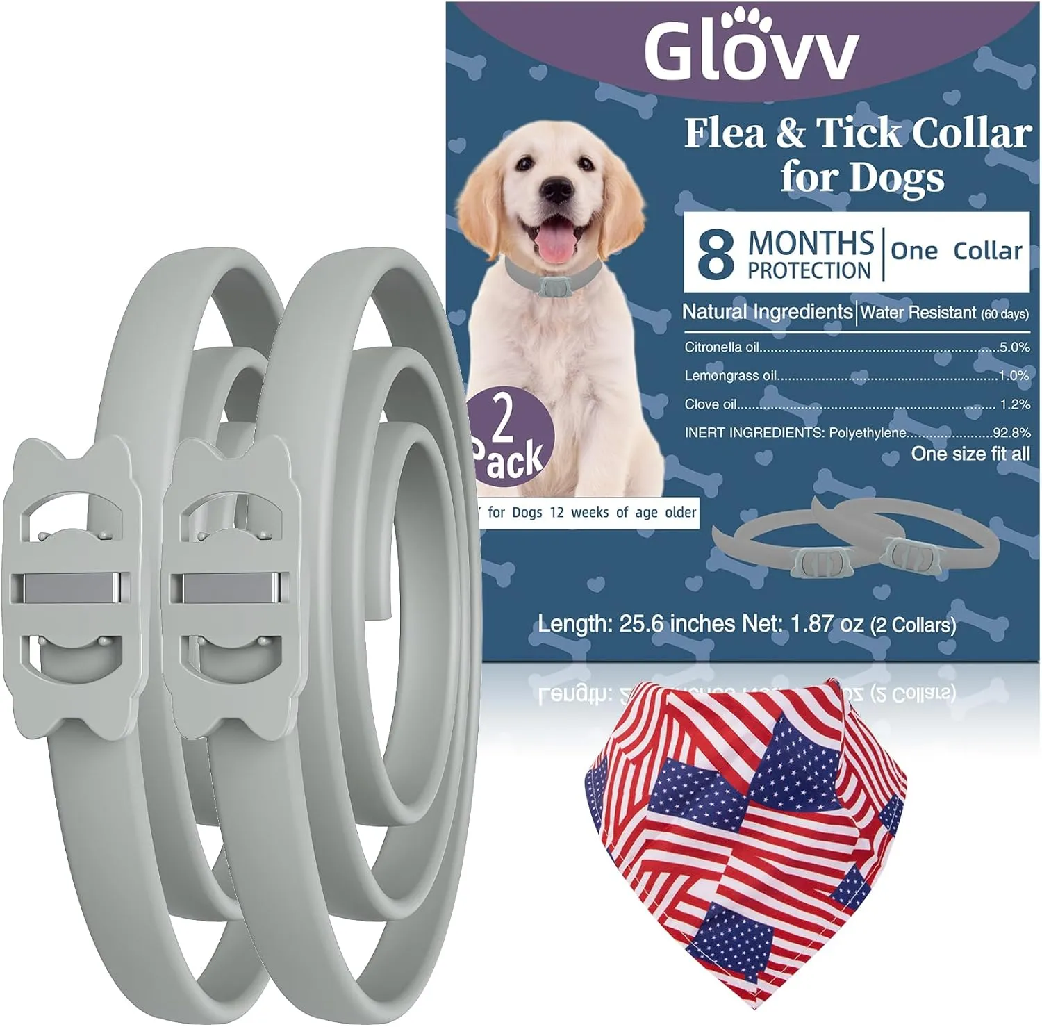 Glovv 2 Pack Highly Effective Flea Collar for Dogs, Tick Control Provides Up to 16 Months of Dog Collar, Comfortable Flea and Tick Prevention Collars