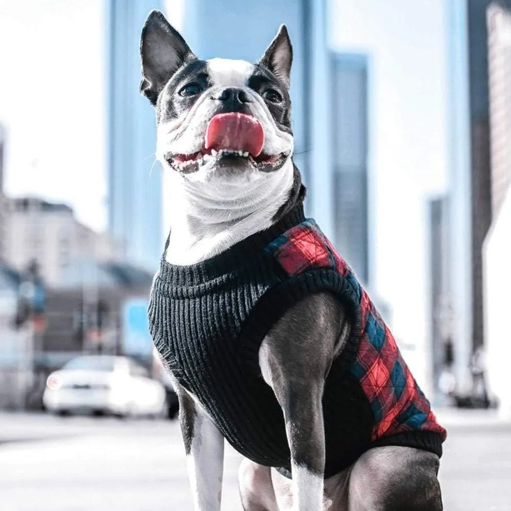 Gooby Fashion Vest Check Dog Jacket - Green Check, X-Large - Warm Zip Up Bomber Vest Dual D Ring Leash - Winter Water Resistant Small Dog Sweater