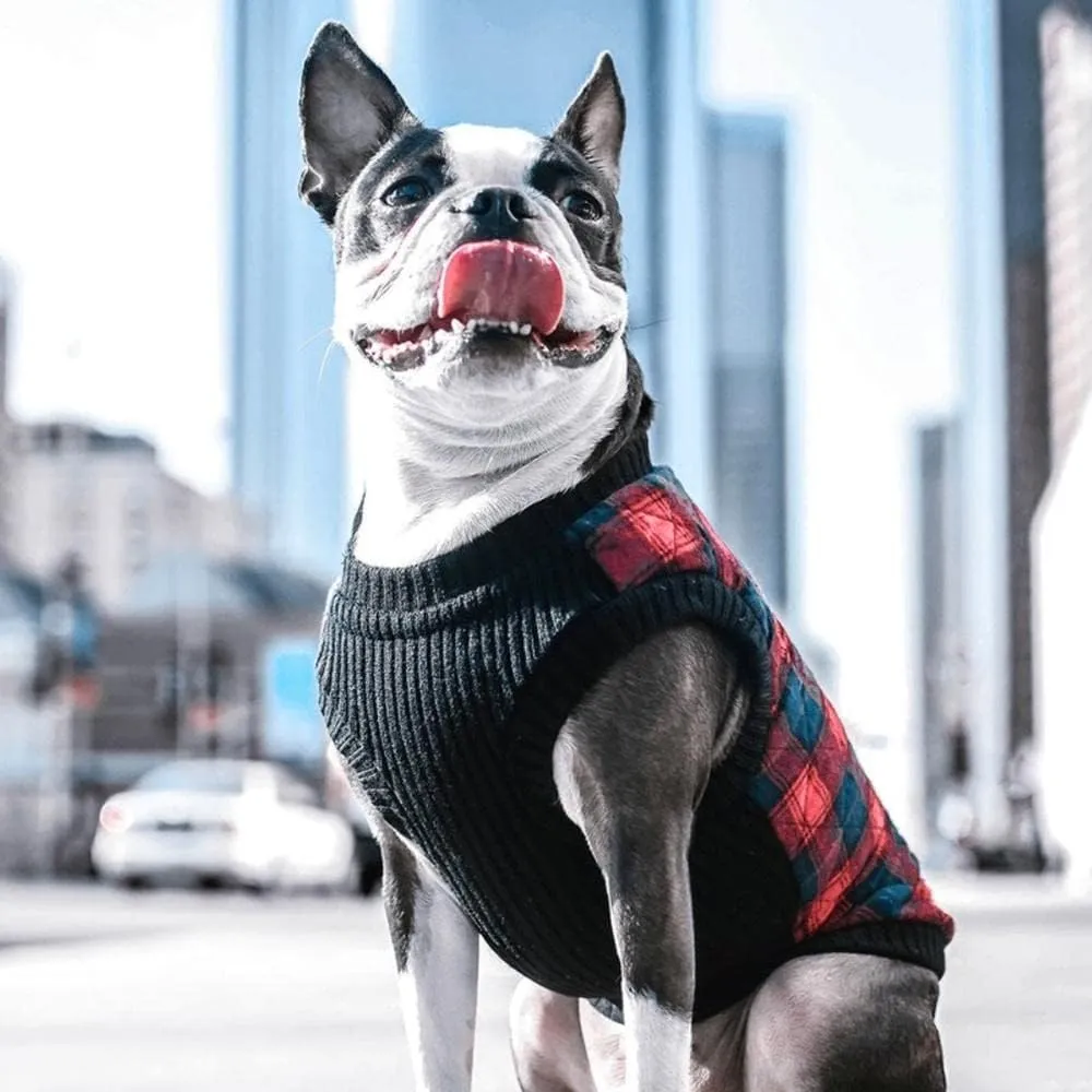 Gooby Fashion Vest Check Dog Jacket - Green Check, X-Large - Warm Zip Up Bomber Vest Dual D Ring Leash - Winter Water Resistant Small Dog Sweater