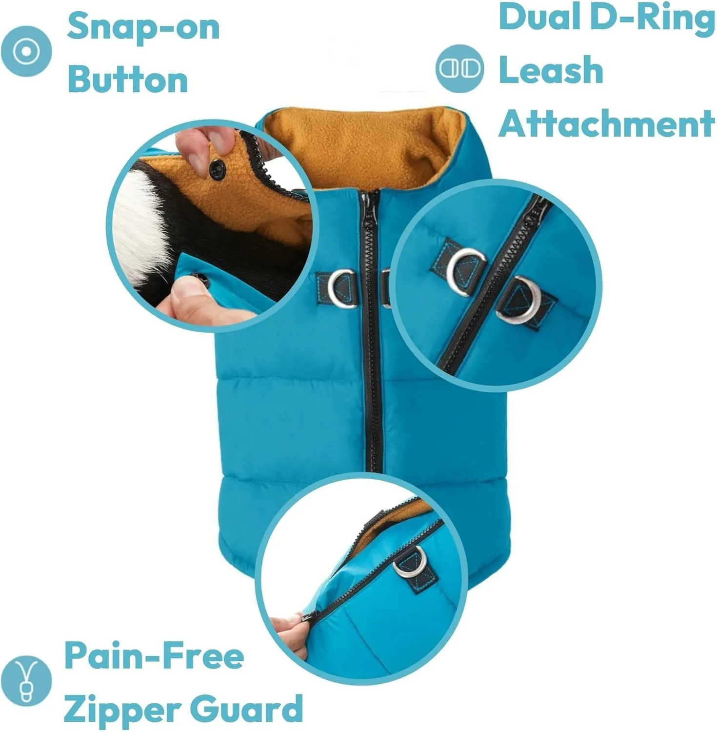 Gooby Padded Vest Dog Jacket - Solid Turquoise, Small - Warm Zip Up Vest Fleece Jacket with Dual D Ring Leash - Water Resistant Sweater - Clothes for Small and Medium Dogs