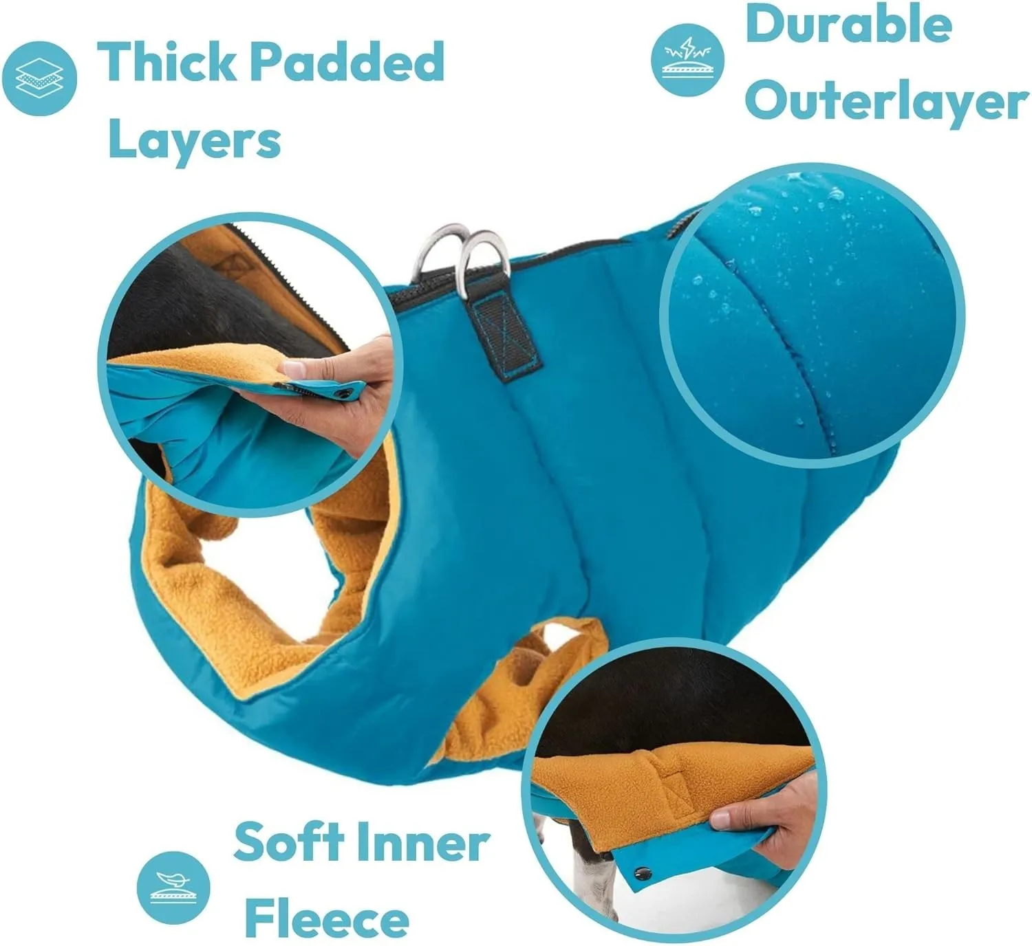 Gooby Padded Vest Dog Jacket - Solid Turquoise, Small - Warm Zip Up Vest Fleece Jacket with Dual D Ring Leash - Water Resistant Sweater - Clothes for Small and Medium Dogs