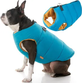 Gooby Padded Vest Dog Jacket - Solid Turquoise, Small - Warm Zip Up Vest Fleece Jacket with Dual D Ring Leash - Water Resistant Sweater - Clothes for Small and Medium Dogs