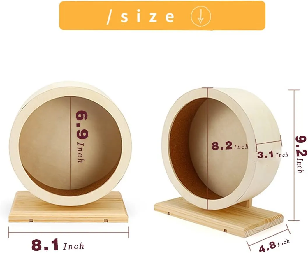 Hamster Wooden Silent Wheel, Small Animal Exercise Wheel Accessories, Quiet Spinner Hamster Running Wheels Toys for Hamsters,Guinea Pig, Gerbils, Mice and Other Small Pets,8.2' Medium Size
