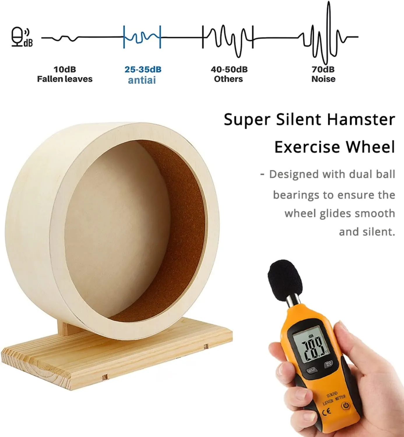 Hamster Wooden Silent Wheel, Small Animal Exercise Wheel Accessories, Quiet Spinner Hamster Running Wheels Toys for Hamsters,Guinea Pig, Gerbils, Mice and Other Small Pets,8.2' Medium Size