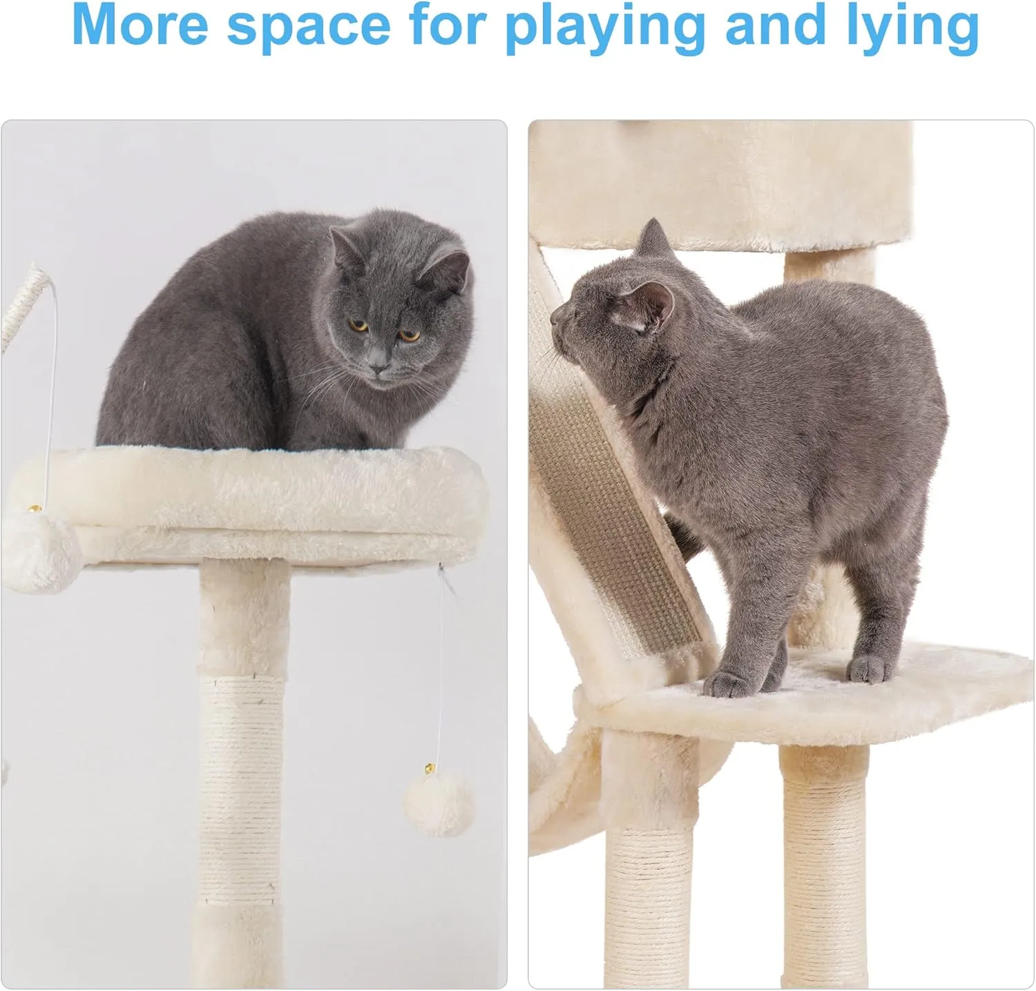 Hey-brother Cat Tree, 61 inch Cat Tower for Indoor Cats, Cat House with Padded Platform Bed, Toy Balls, Large Cozy Condo, Hammocks and Sisal Scratching Posts, Beige 0MPJ019M