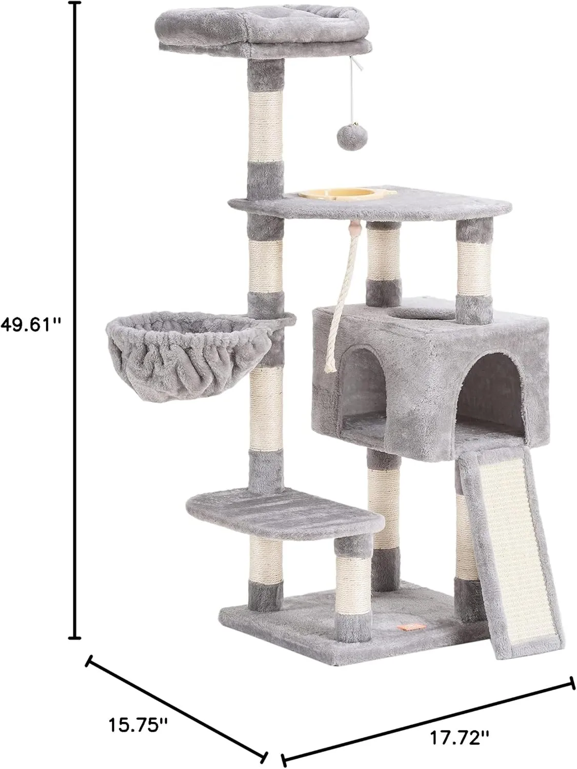 Heybly Cat Tree, Cat Tower for Indoor Cats with Scratching Board, Multi-Level Cat Furniture Condo with Feeding BowlLight Gray HCT010W