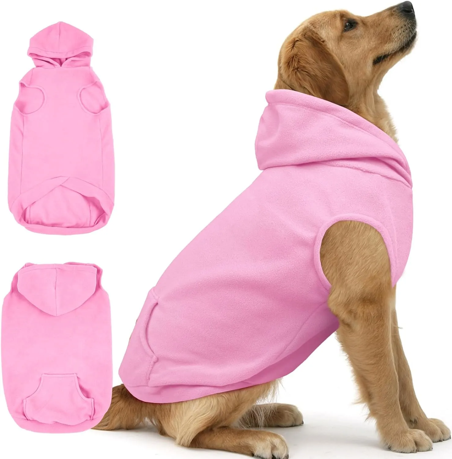 IECOii Warm Dog Hoodie for Large Dogs,Dog Hoodie Fleece Vest with Leash Hole and Pocket,Cold Weather Hoodie for Dog Girl Boy,Extra Large Dog Sweatshirt Dog Winter Coat for Doberman,Great Dane,Pink,4XL