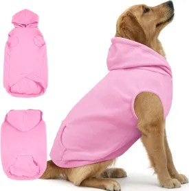 IECOii Warm Dog Hoodie for Large Dogs,Dog Hoodie Fleece Vest with Leash Hole and Pocket,Cold Weather Hoodie for Dog Girl Boy,Extra Large Dog Sweatshirt Dog Winter Coat for Doberman,Great Dane,Pink,4XL