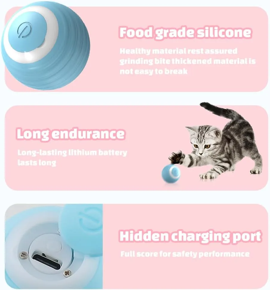 Interactive Dog Toy - Automatic Rolling Ball With LED Flash, Motion Activated, USB Rechargeable (Pink)