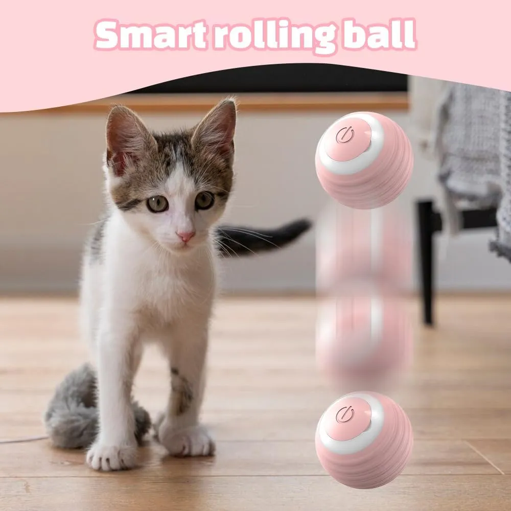 Interactive Dog Toy - Automatic Rolling Ball With LED Flash, Motion Activated, USB Rechargeable (Pink)