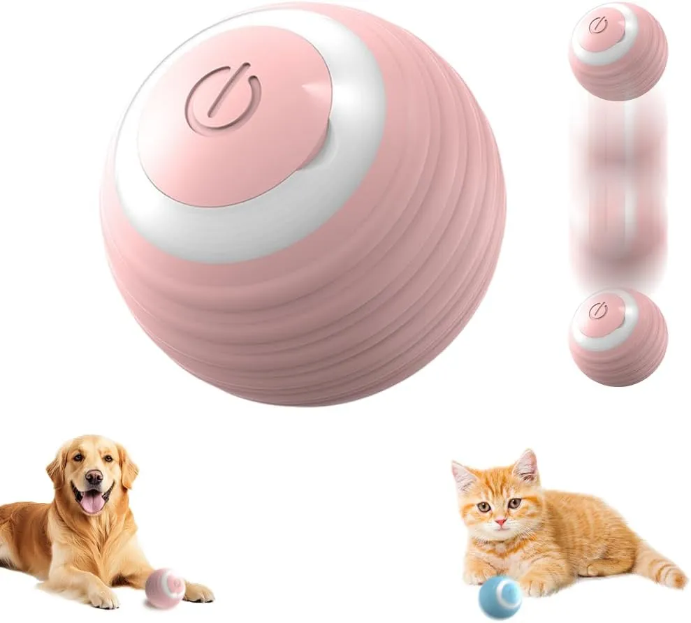 Interactive Dog Toy - Automatic Rolling Ball With LED Flash, Motion Activated, USB Rechargeable (Pink)