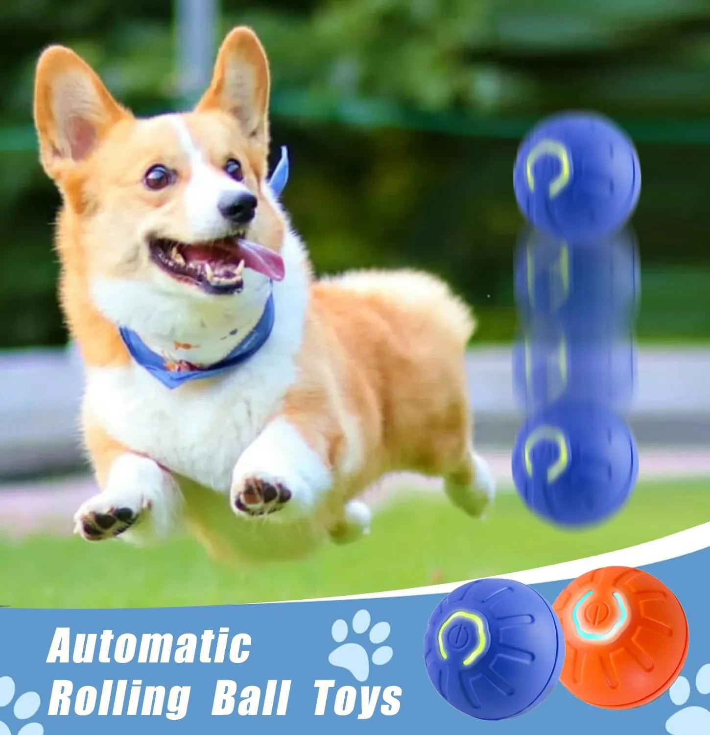 Interactive Self-Moving Dog Toy Ball - Auto Roll & Motion-Activated Play for Puppies, Small & Medium Dogs - Durable, USB Rechargeable Chew-Resistant Ball (Blue)