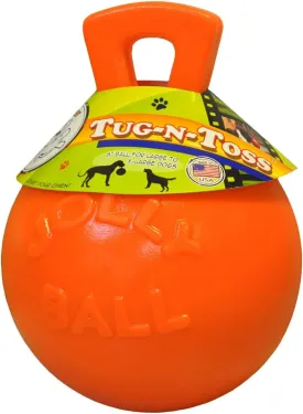Jolly Pets Tug-n-Toss - Heavy Duty Chew Ball w/ Handle (Orange, 8")