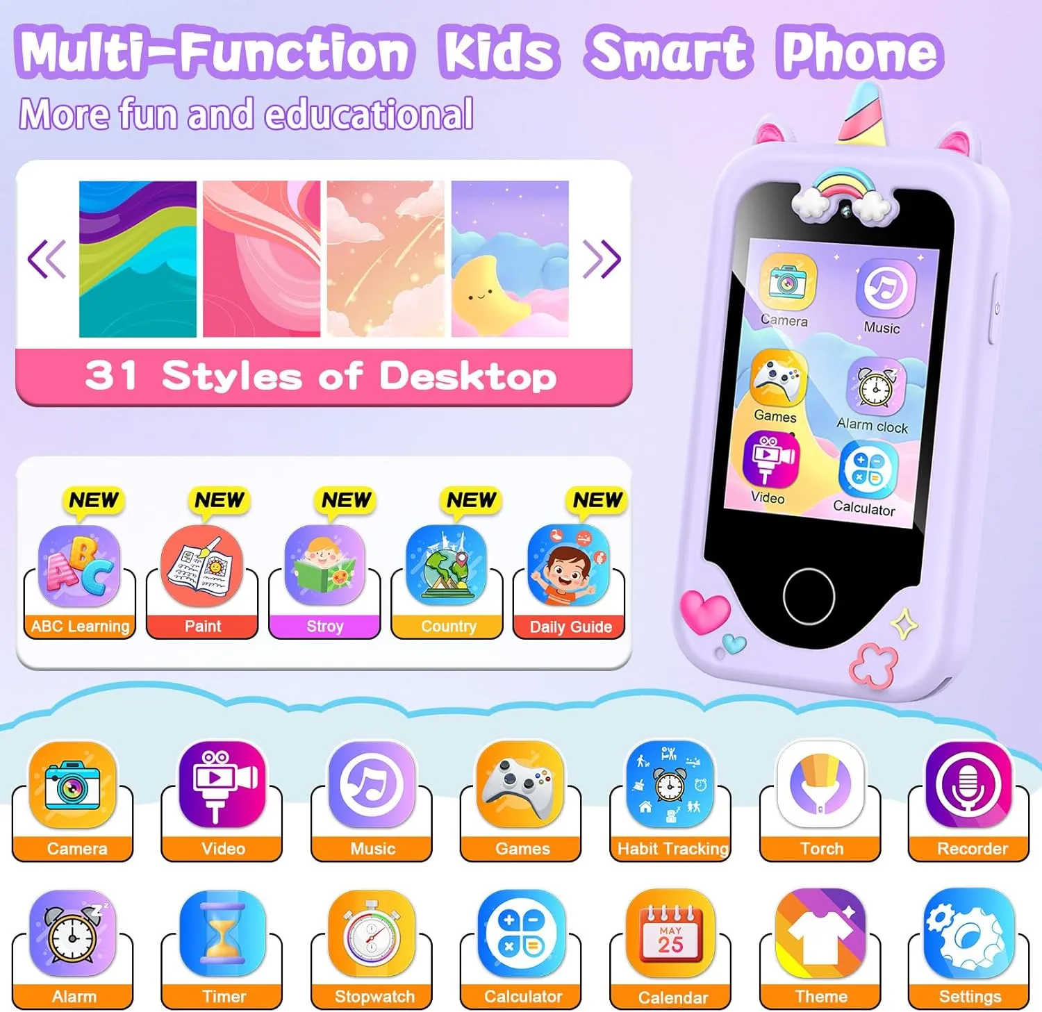 Kids Smart Phone Gifts Toys for Girls Boys Age 3-8,Toddler Learning Toys with Educational Games, 3 4 5 7 8 9 6 8 9 Year Old Girl Birthday Gift Ideas-Purple