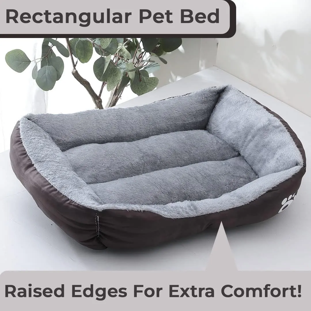 Kuber Industries Dog & Cat Bed|Polyester Face with Cotton & Polyester Filling|Comfortable and Durable|Rectangle Pet Bed for Enhanced Stretching Space|Machine Wash|QY036BR-M|Brown (Pack of 3)