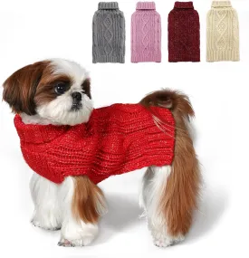KYEESE Christmas Dog Sweaters for Small Dogs Turtleneck Dog Cable Knit Pet Sweater with Golden Thread for Cold Weather, Red, Medium