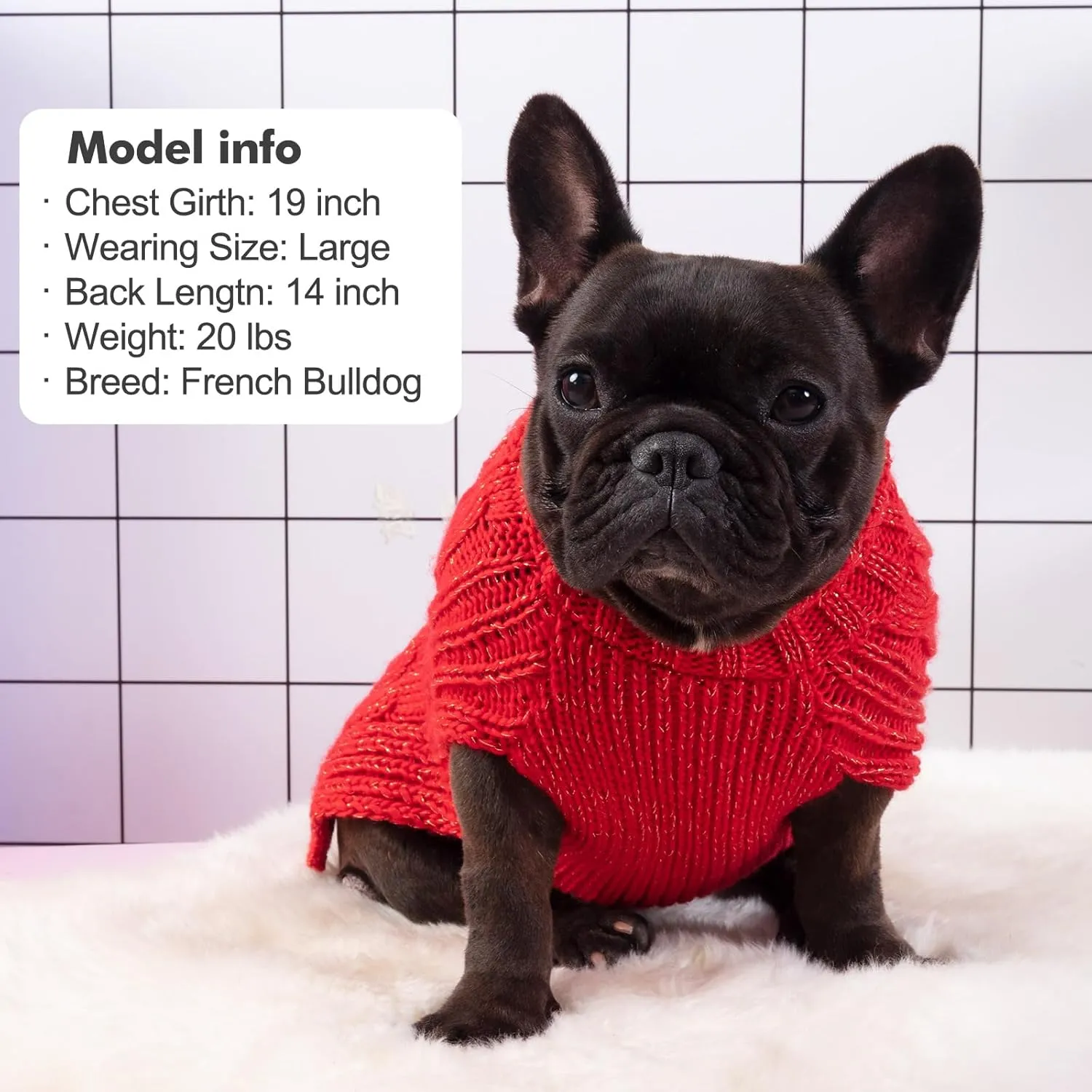 KYEESE Christmas Dog Sweaters for Small Dogs Turtleneck Dog Cable Knit Pet Sweater with Golden Thread for Cold Weather, Red, Medium