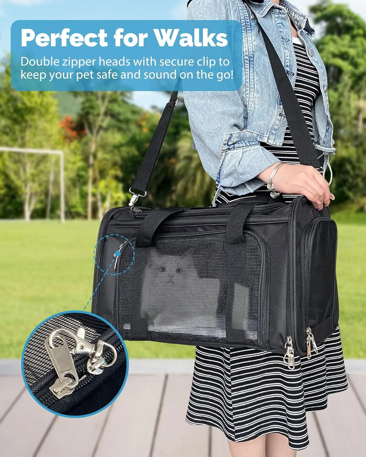 L&W BROS. Airline Approved Cat Carrier - Soft Sided Pet Travel Bag for Cats and Small Dogs Under 16 lbs TSA Approved Pet Carrier in Cabin (Black)