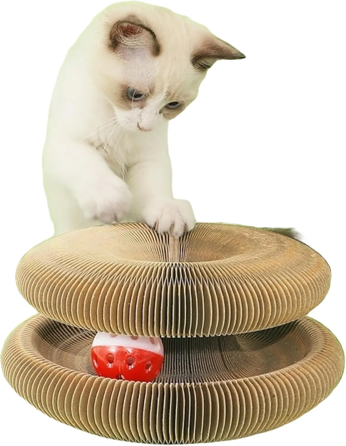 Magic Accordion Cat Scratcher with Interactive Toy and Scratching Post for Indoor Play and Claw Maintenance (One Piece)