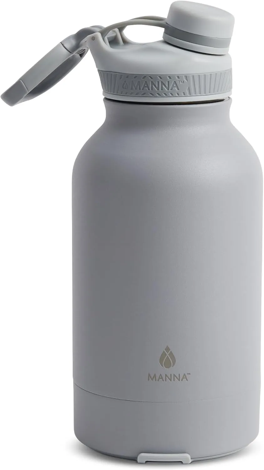 Manna Rover Double-Wall Insulated Stainless Steel Bottle with Durable Silicone Nesting Pet Bowl - 46 Oz - Grey Powder Coat