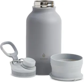 Manna Rover Double-Wall Insulated Stainless Steel Bottle with Durable Silicone Nesting Pet Bowl - 46 Oz - Grey Powder Coat