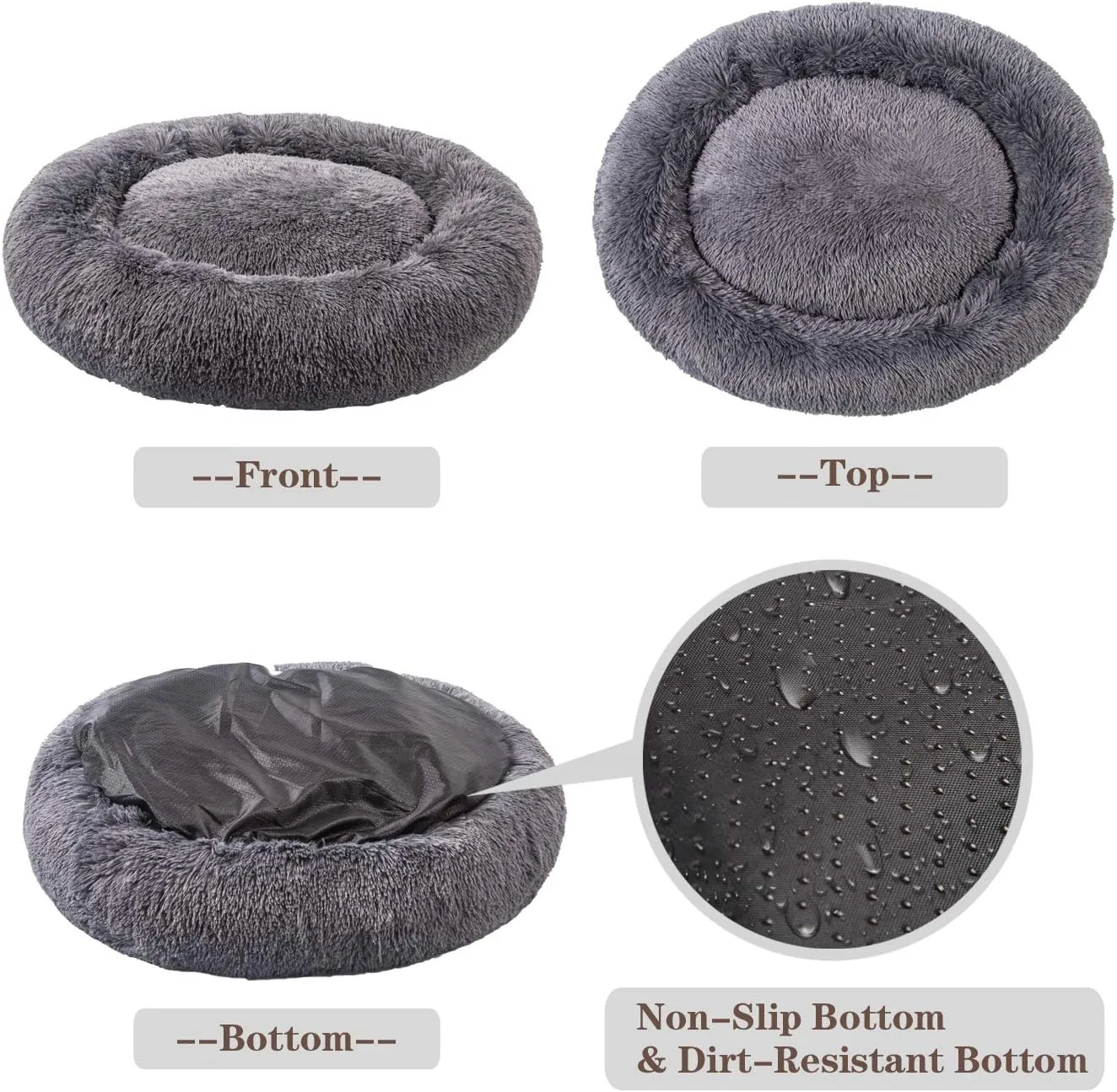 MFOX Calming Dog Bed (L/XL/XXL/XXXL) for Medium and Large Dogs Comfortable Pet Bed Faux Fur Donut Cuddler Up to 15/30/50/100lbs