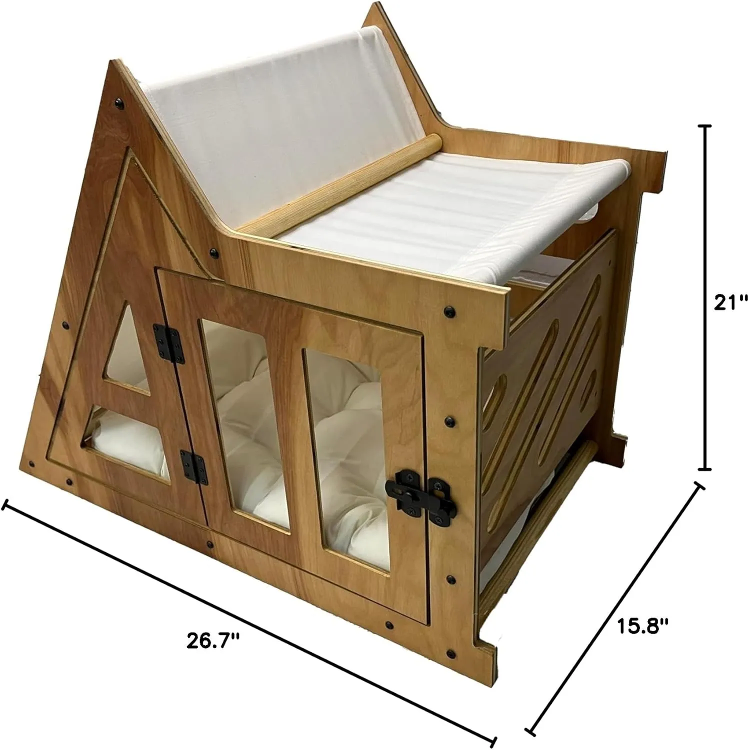 Modern Dog House Indoor, Wooden Dog Crate, Cat House, Bungalow Style Pet Furniture Cozy Bed for Cats, Dogs, Pets, Dog Kennel (Grey, Small)